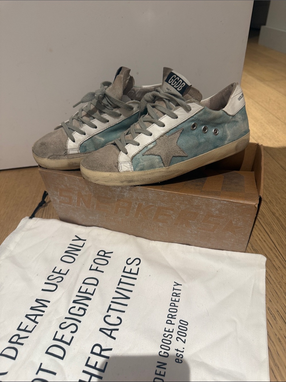 Golden Goose Light Blue and Gray Star Sneakers